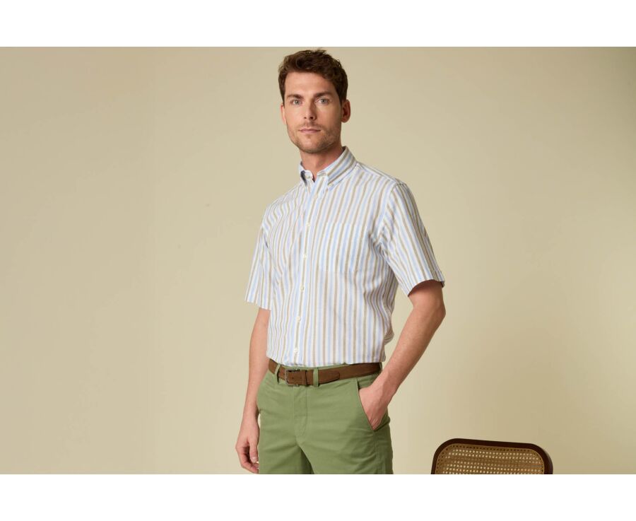 Light blue and sage green cotton/linen shirt - COLTEN MC