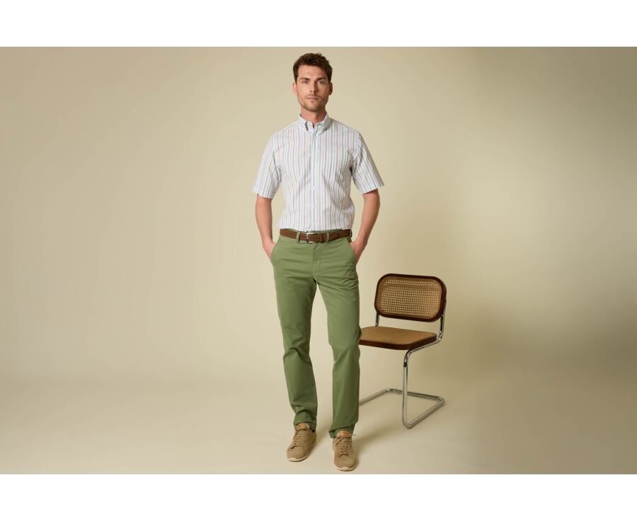 Light blue and sage green cotton/linen shirt - COLTEN MC
