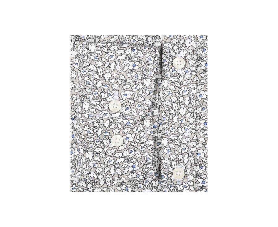 Taupe cotton shirt printed white and blue flowers - VICTORIEN