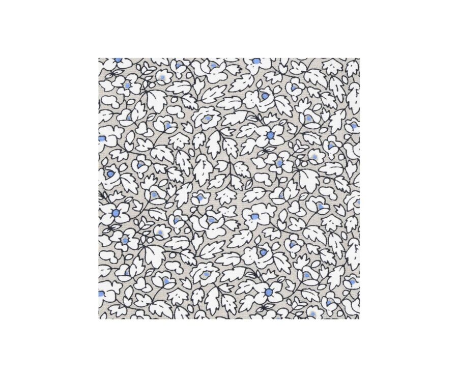 Taupe cotton shirt printed white and blue flowers - VICTORIEN