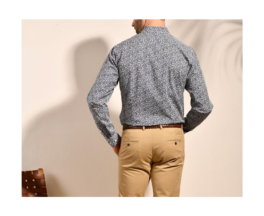 Navy cotton shirt with white and red flowers - VICTORIEN