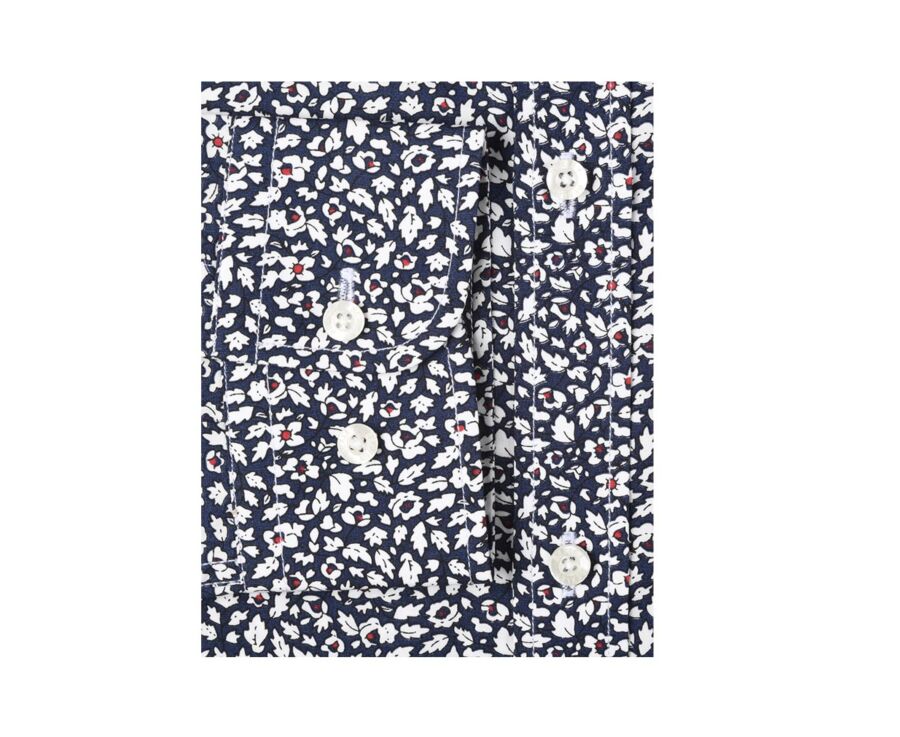 Navy cotton shirt with white and red flowers - VICTORIEN