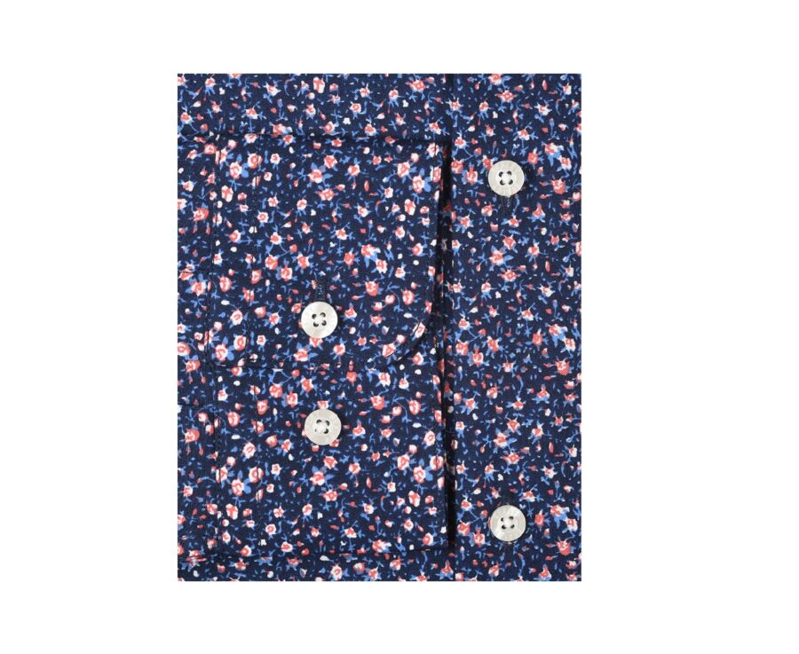 Navy cotton shirt with coral flowers print - WILROSE