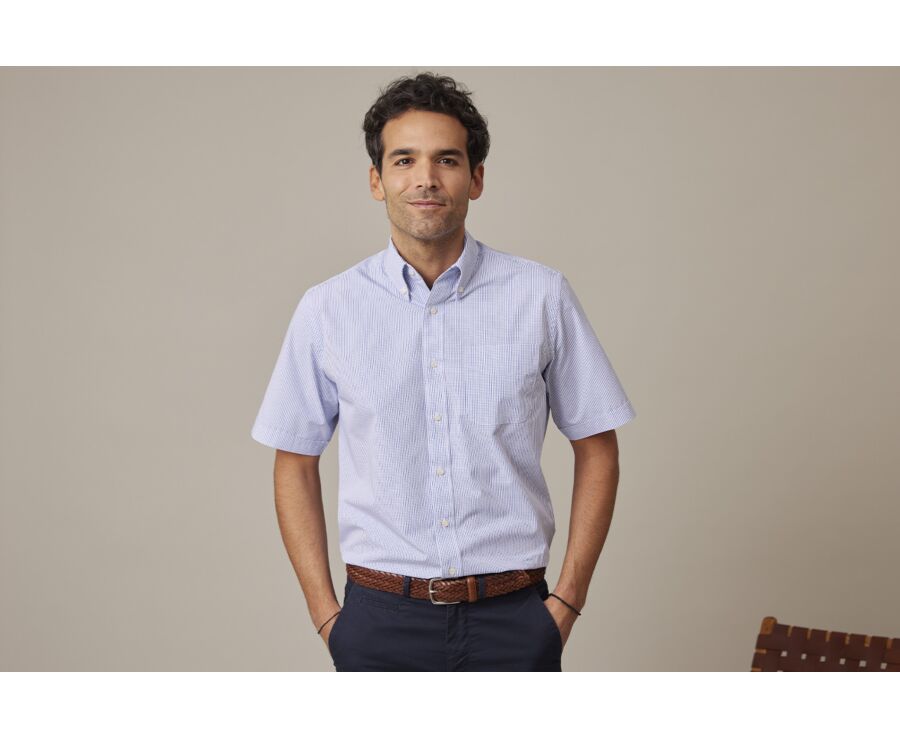 White cotton shirt with thin Blue Ocean checks - TIM MC