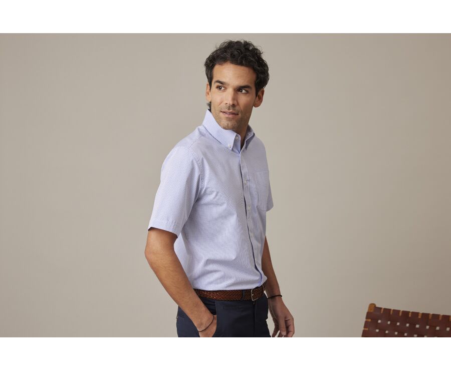 White cotton shirt with thin Blue Ocean checks - TIM MC
