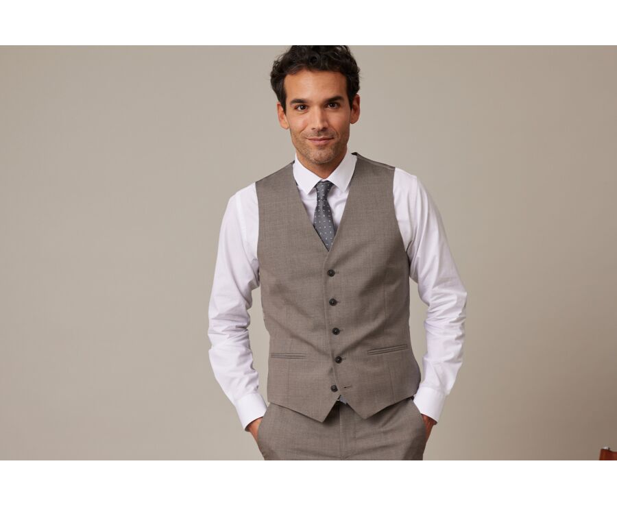 Men's Taupe melange Suit Waistcoat - LAZARE