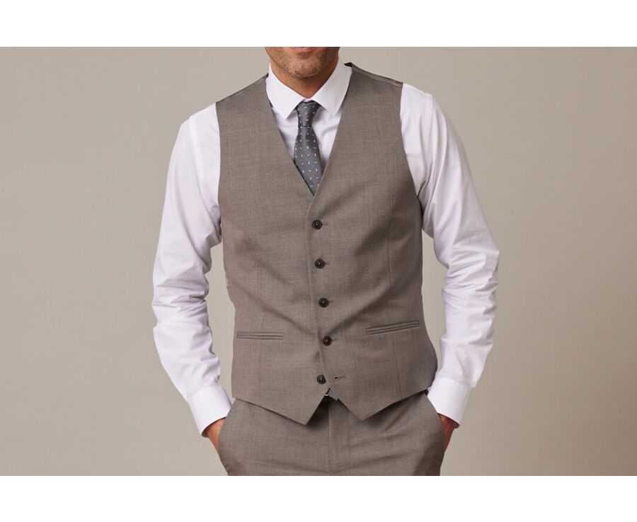 Men's Taupe melange Suit Waistcoat - LAZARE
