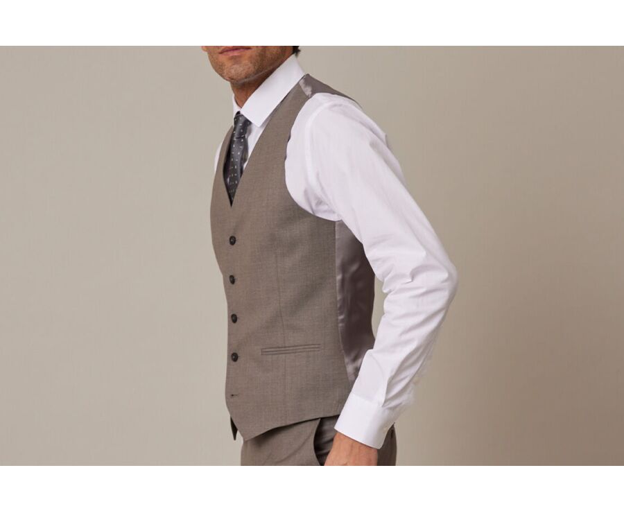 Men's Taupe melange Suit Waistcoat - LAZARE