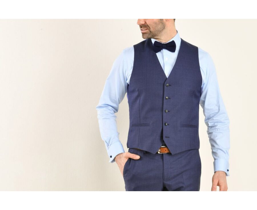 Men's Melange Blue Suit Waistcoat - LAZARE