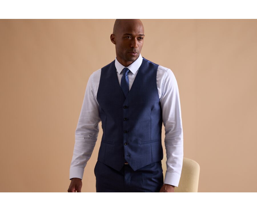Men's Melange Blue Suit Waistcoat - LAZARE