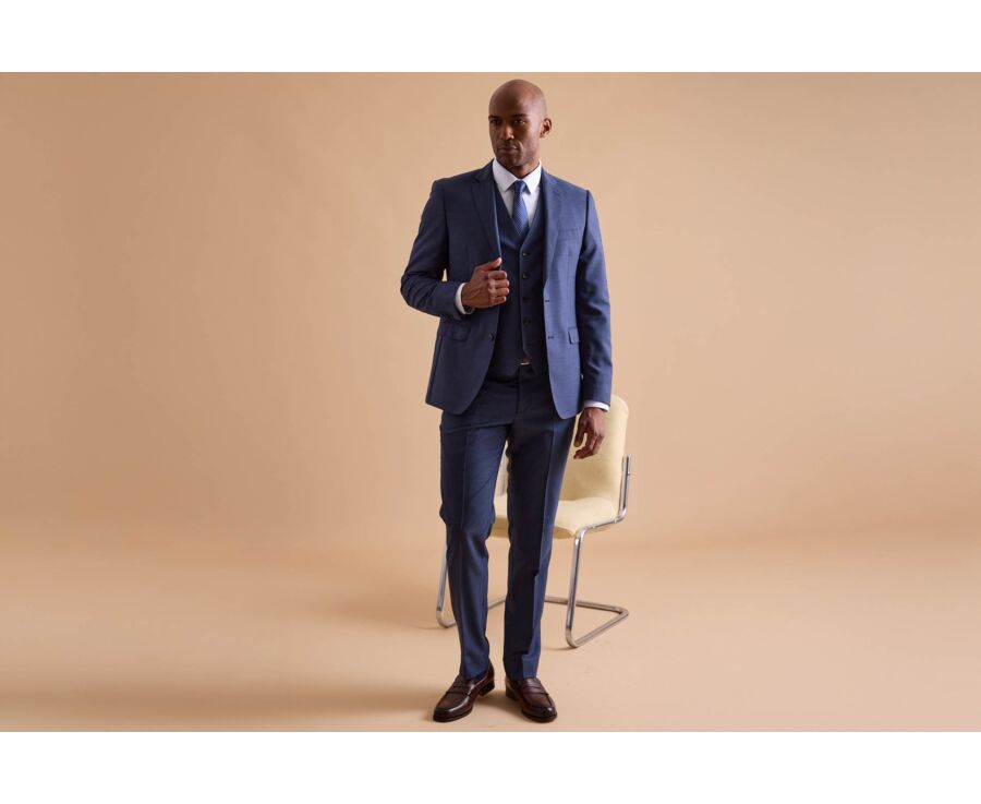 Men's Melange Blue Suit Waistcoat - LAZARE