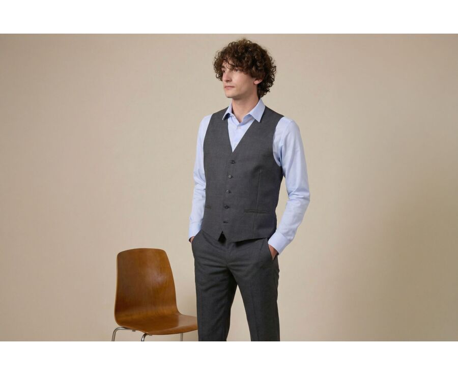 Men's Middle Grey Suit Waistcoat - LAZARE
