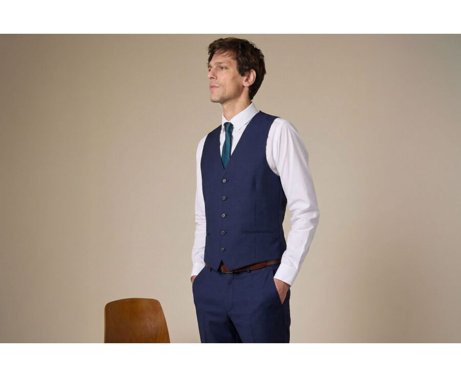 Men's Waistcoat Navy Blue - LAZARE WAISTCOAT
