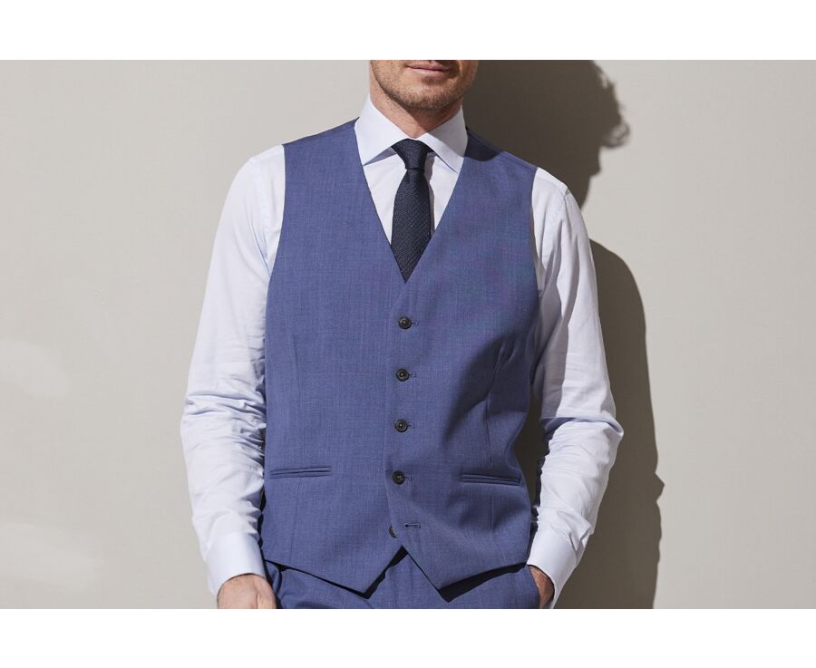 Men's Light Blue Melange Suit Waistcoat - LAZARE