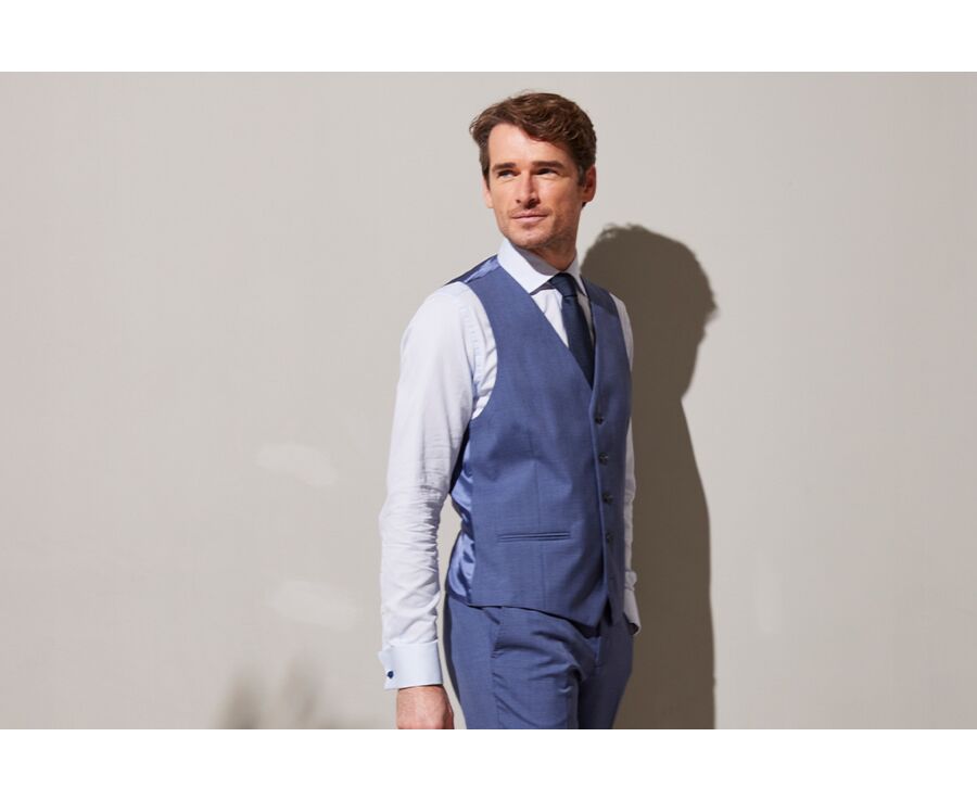 Men's Light Blue Melange Suit Waistcoat - LAZARE