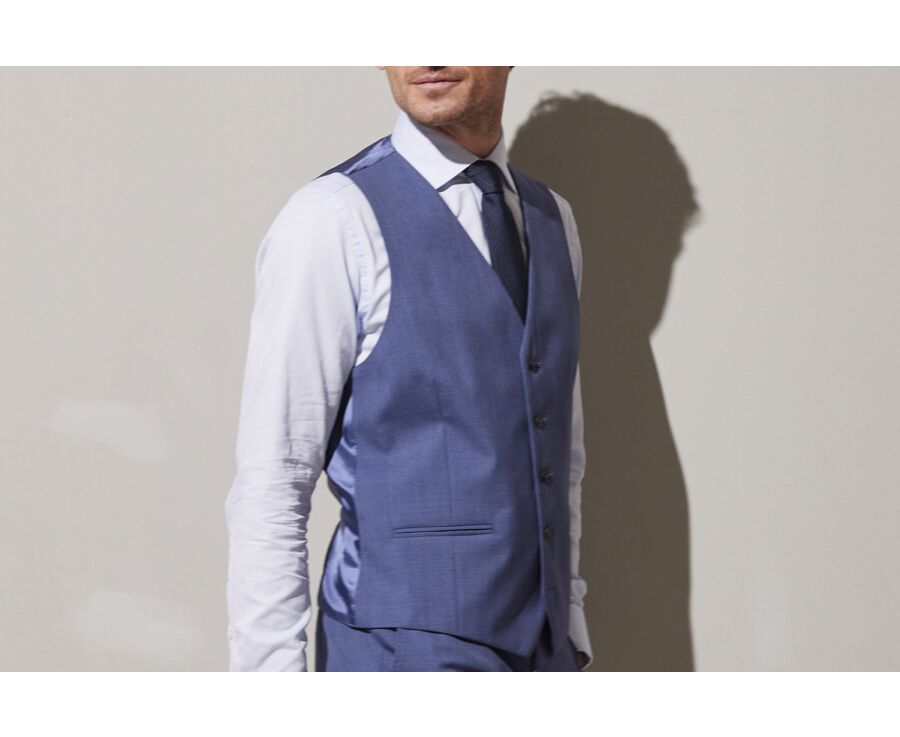 Men's Light Blue Melange Suit Waistcoat - LAZARE