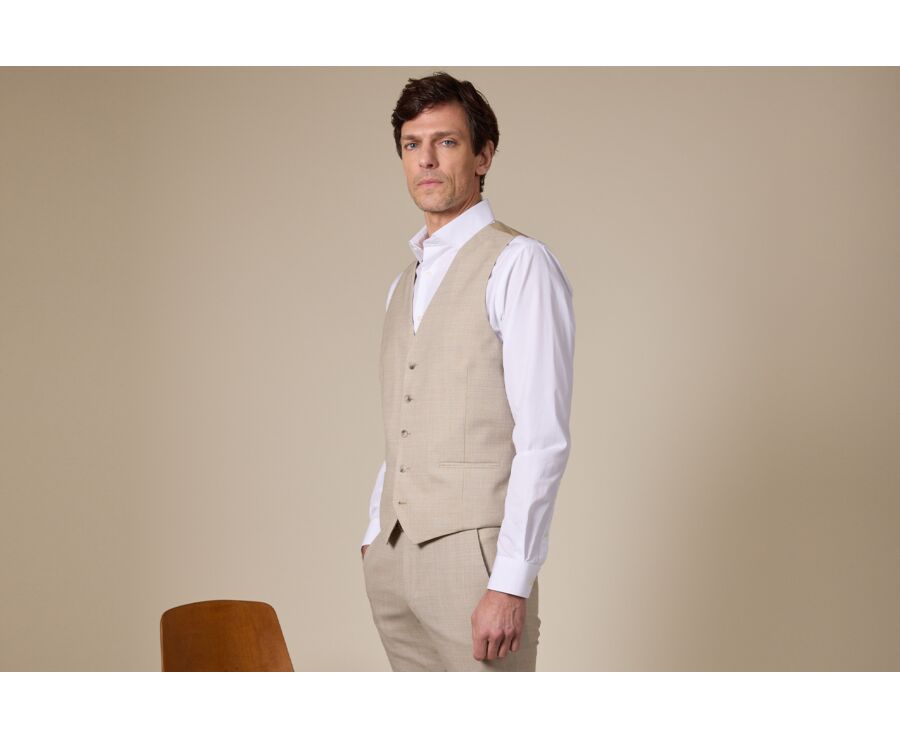Men's Beige melange Suit Waistcoat - LAZARE