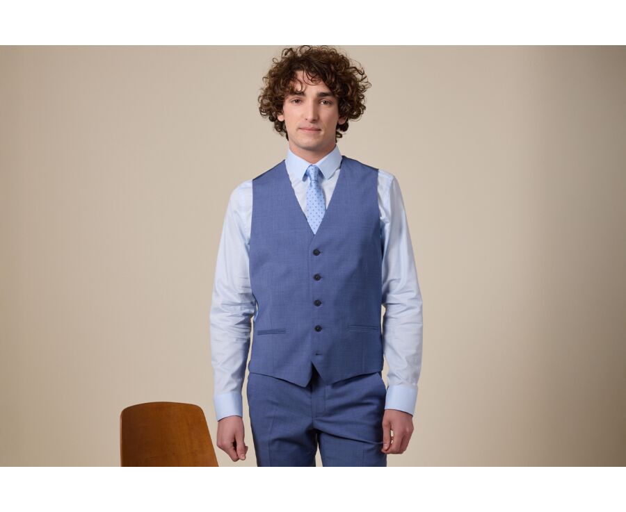 Middle Blue Melange Waistcoat - LAZARE
