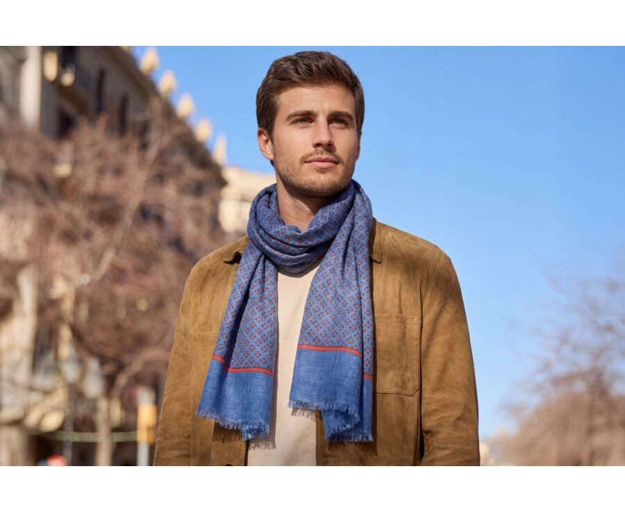 Red patterned Indigo Blue cotton linen Scarf