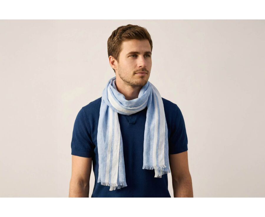 Chambray sky Blue cotton linen Scarf