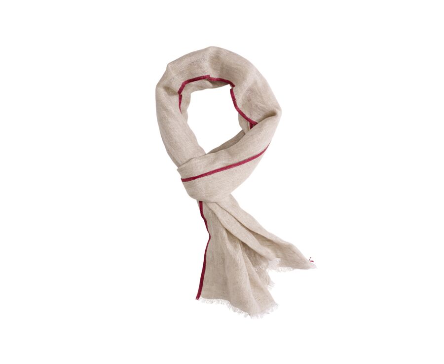 Chambray Beige with red bordure cotton linen Scarf