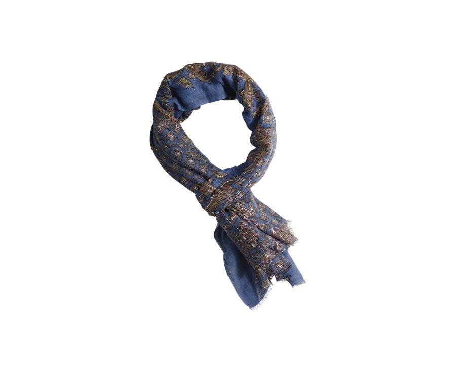 Indigo Blue with Taupe Pattern cotton/linen Scarf
