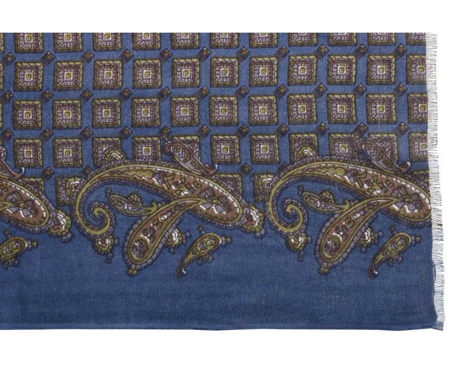 Indigo Blue with Taupe Pattern cotton/linen Scarf