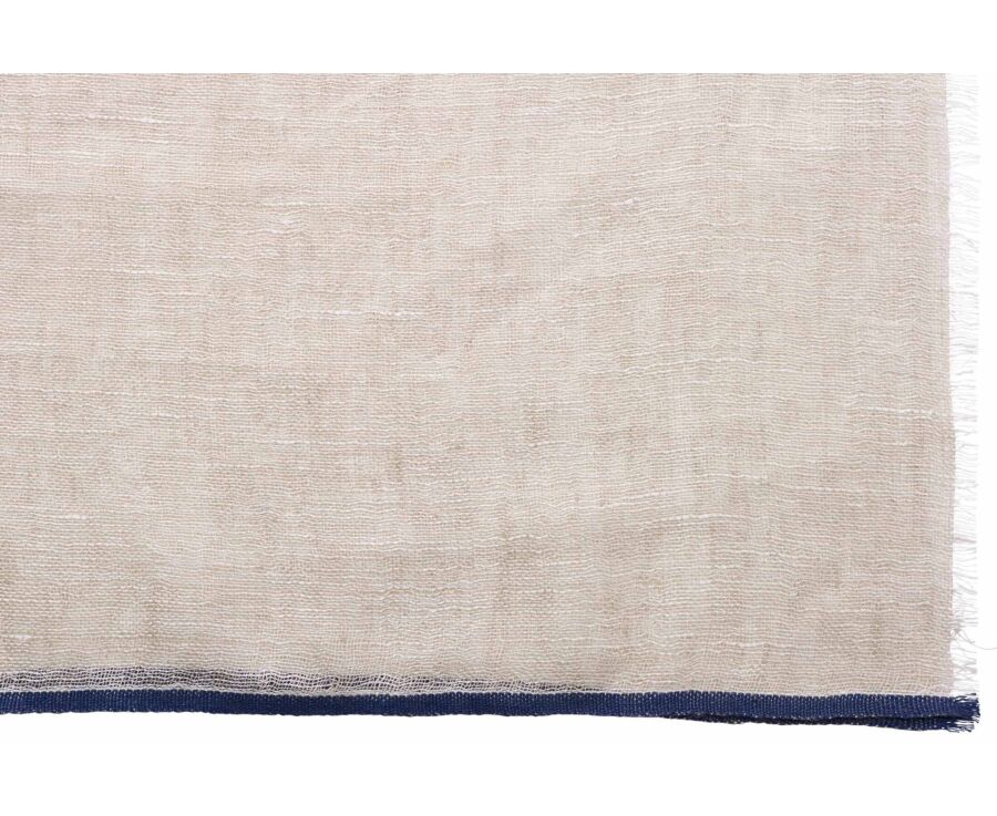 Men’s Linen and Cotton Scarf - Beige Chambray with Navy Trim