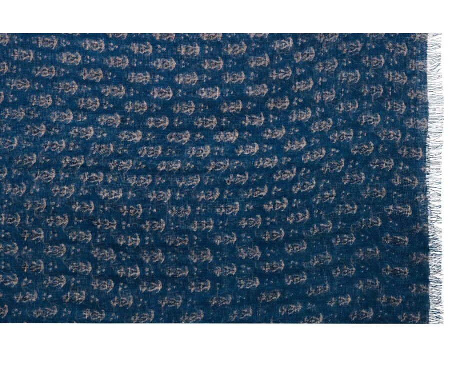 Men’s Linen and Cotton Scarf - Blue Anchor Pattern