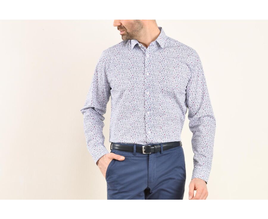 White cotton shirt printed blue and pink flowers - THÉOBERT