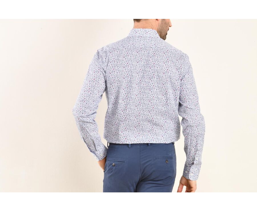 White cotton shirt printed blue and pink flowers - THÉOBERT
