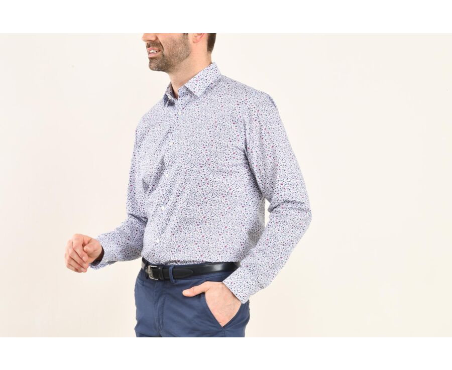 White cotton shirt printed blue and pink flowers - THÉOBERT