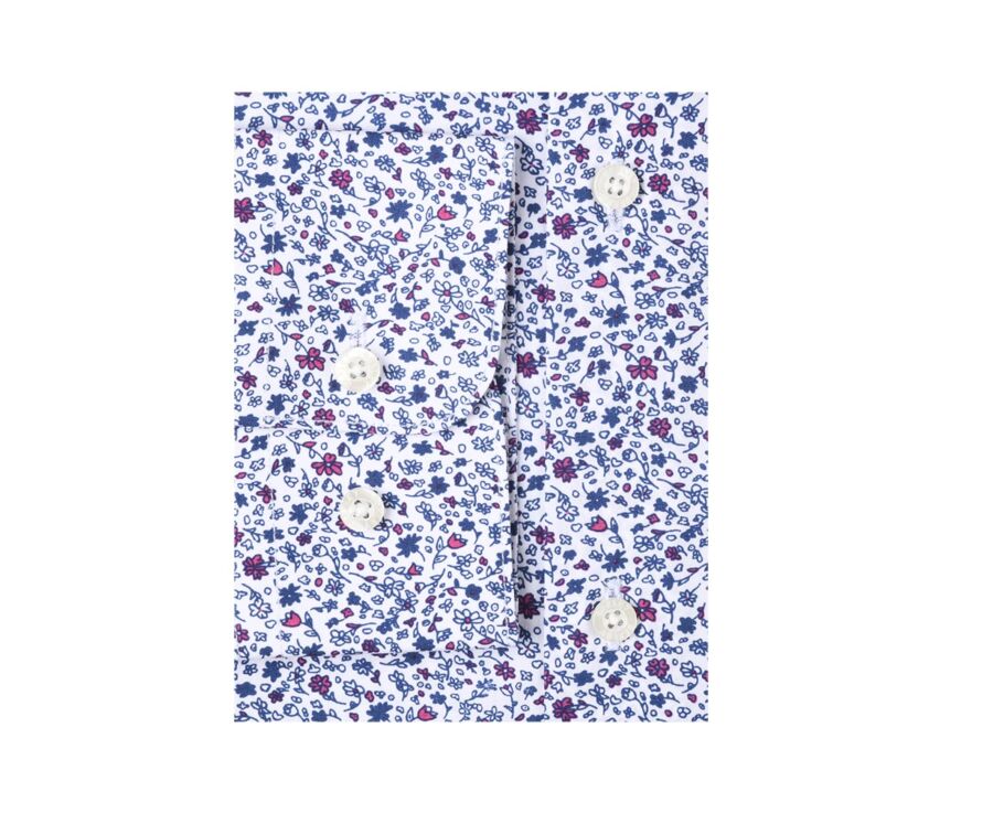 White cotton shirt printed blue and pink flowers - THÉOBERT