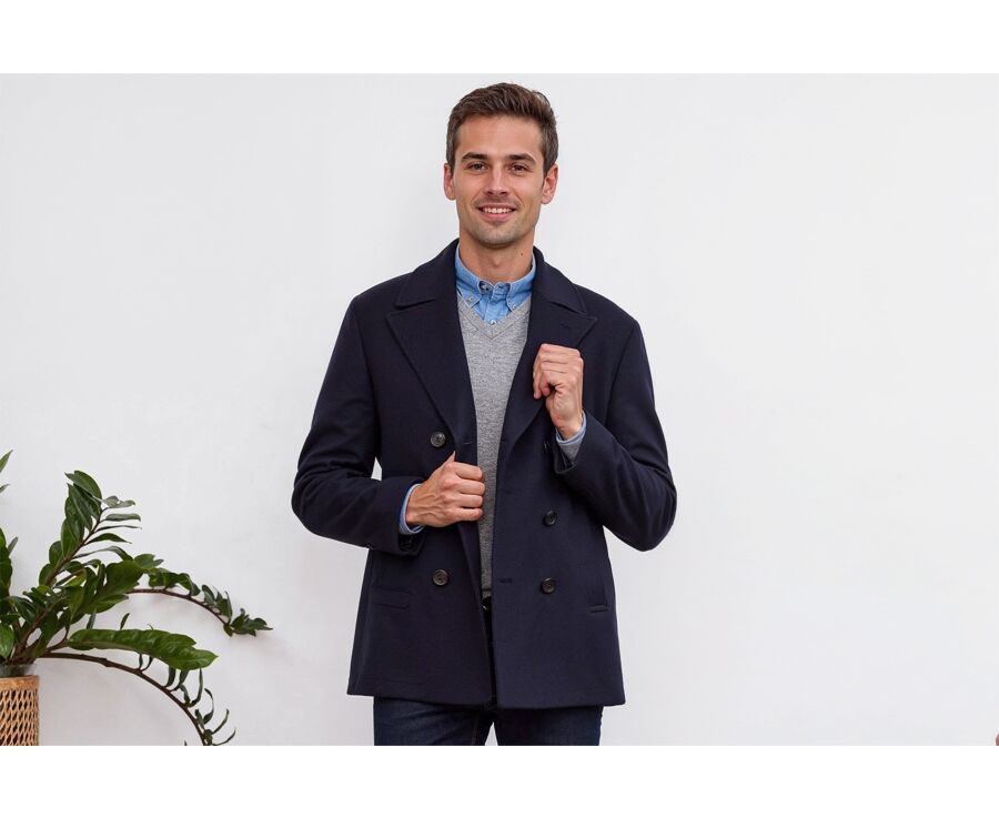 Navy Men's pea coat - GAËLAN