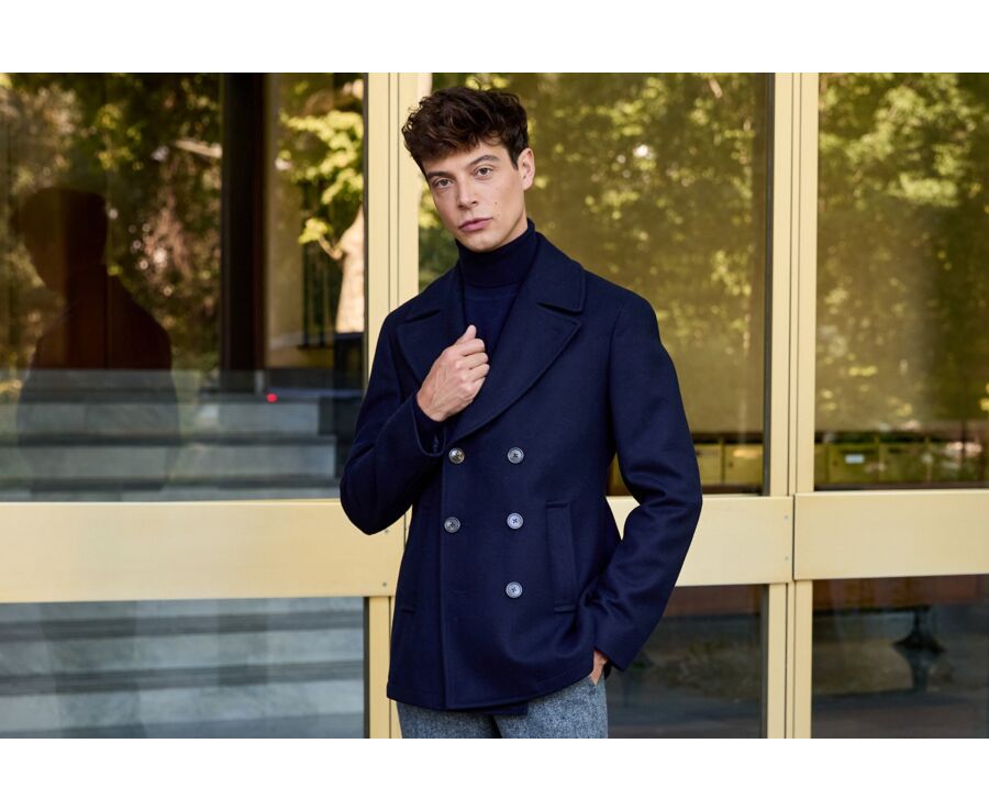 Navy Men's pea coat - GAËLAN