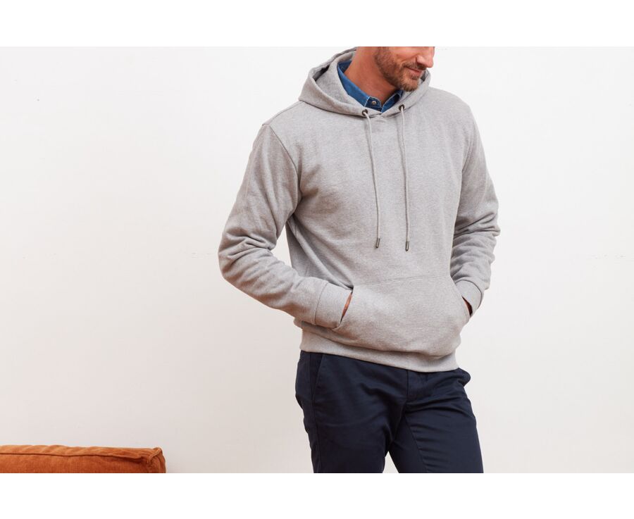 Grey Melange cotton hoodie  - HUDSEN