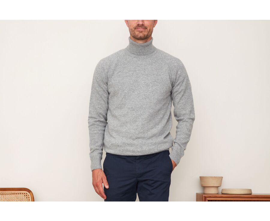 Grey Melange wool roll-neck jumper - EMERSTON