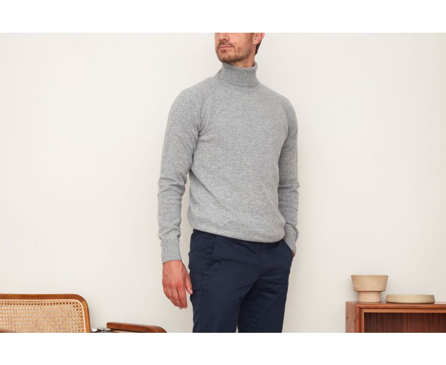 Grey Melange wool roll-neck jumper - EMERSTON