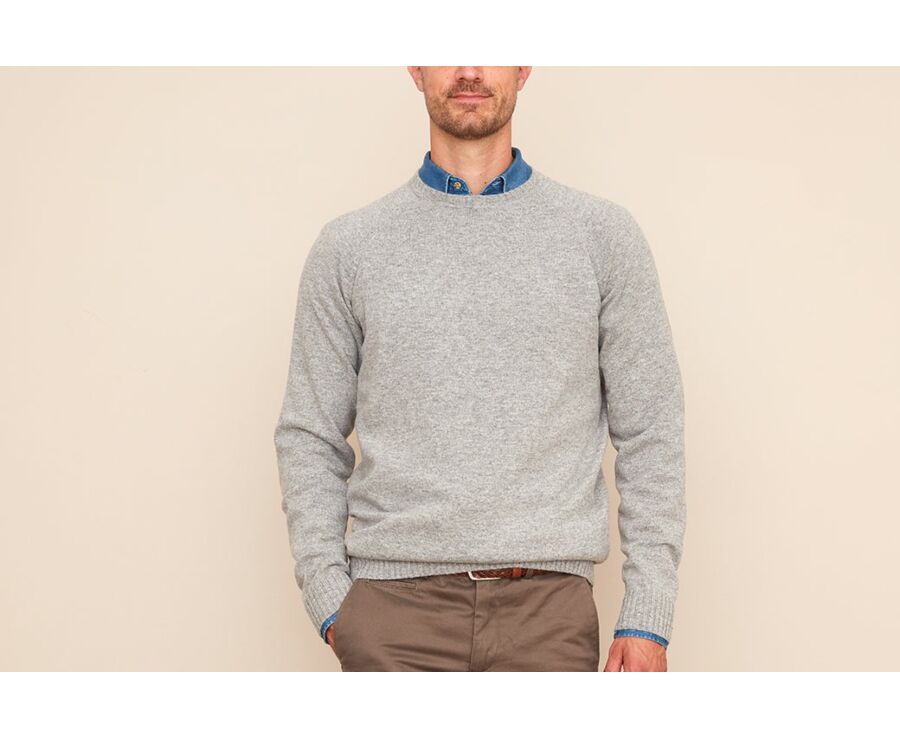 Grey Melange round-neck wool jumper - CONNIC