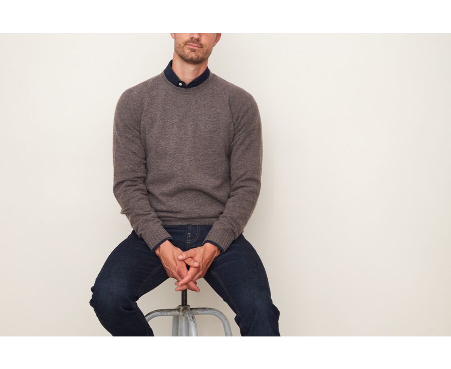 Chocolate Melange round-neck wool jumper - CONNIC