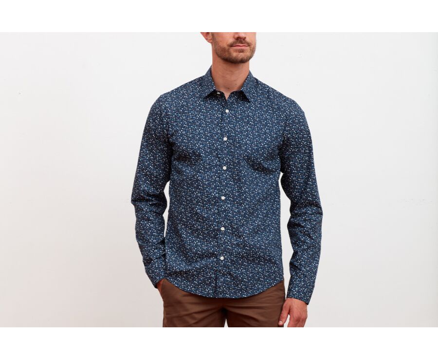 Navy shirt with blue pattern print - MÉDÉRIC