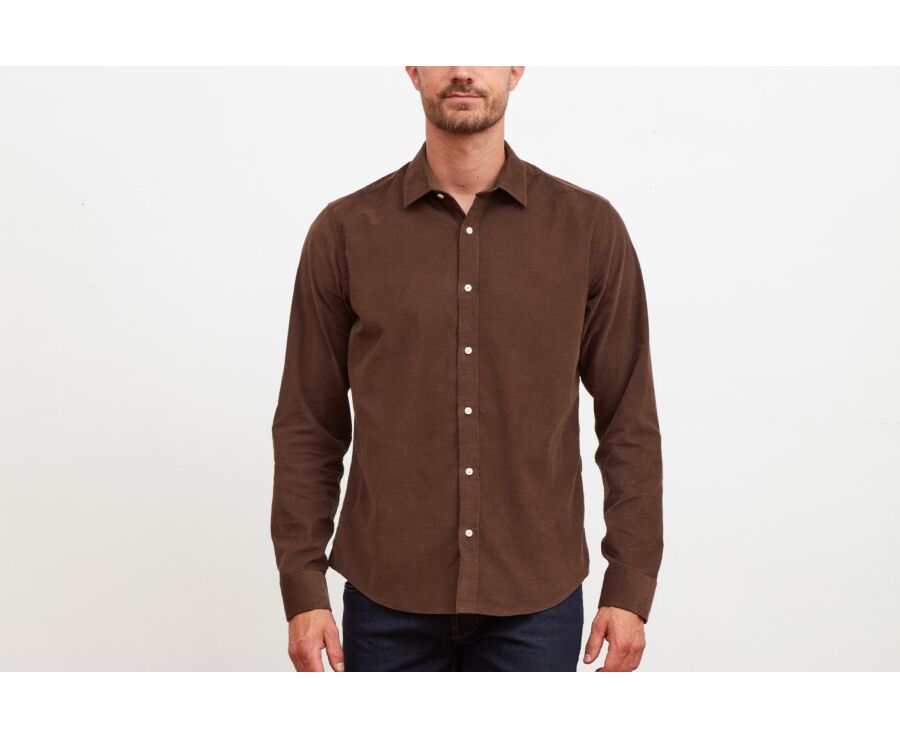 Taupe Velvet shirt - Straight collar - WALBERT