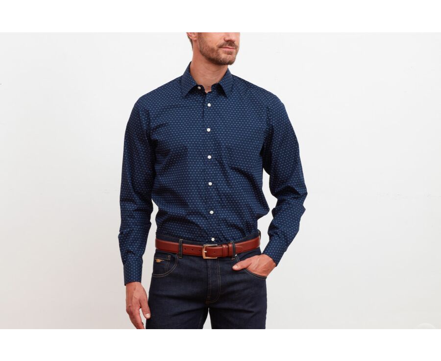 Navy printed shirt with blue pattern - LÉOPHILE
