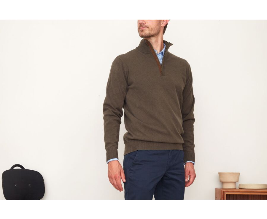 Dark Khaki High-collar wool jumper - KEITHAN