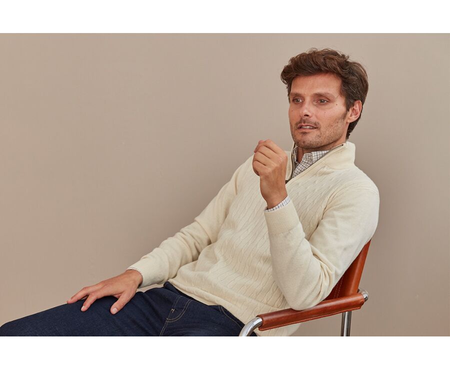 Ecru half-zip wool cable knit sweater - KEITHOR