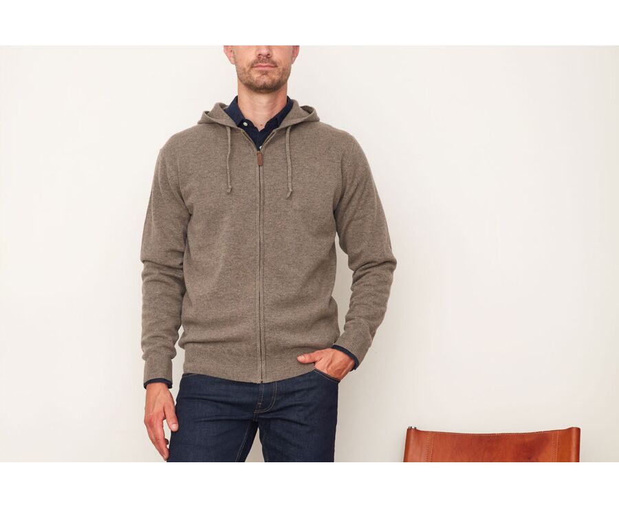Grey Taupe Melange Wool zip up Hoodie - HOODAN