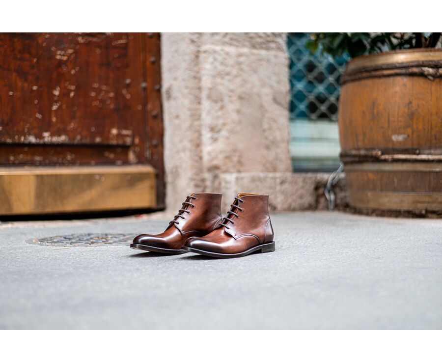 Patina Chocolate Leather Boots - KINSHAM