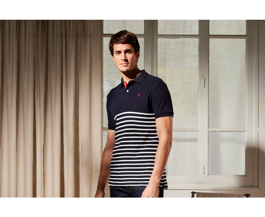 Navy and White Men's polo shirt - ARWOOD