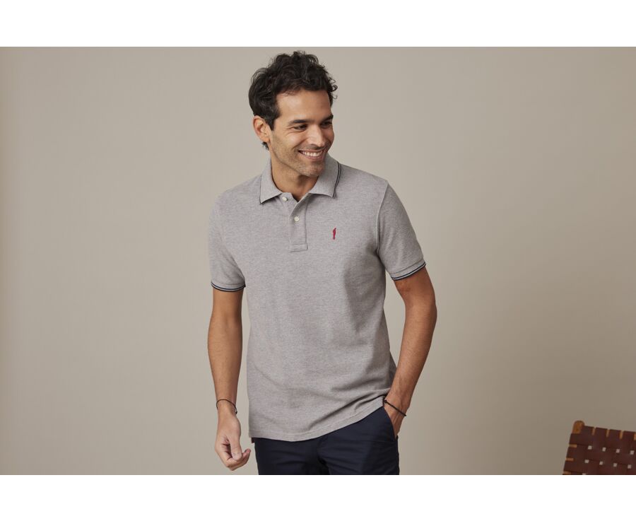 Grey Melange & Navy Men's polo shirt - ADNEY