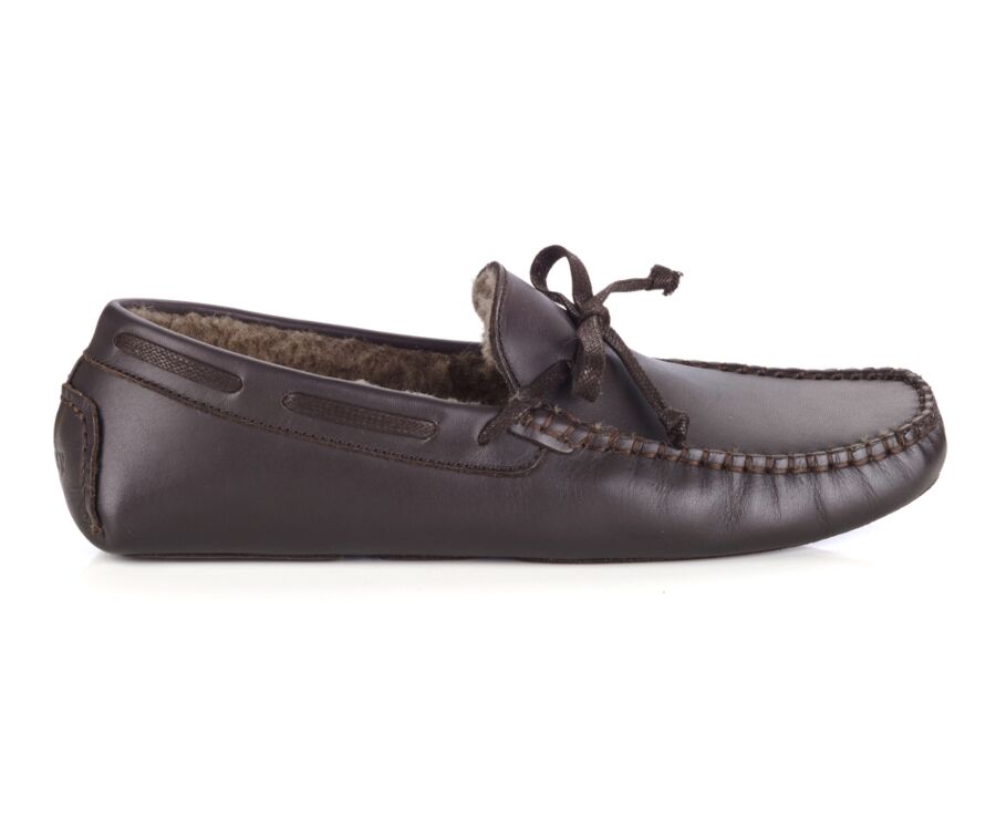 Chocolate leather Wool Lining Moccasin slippers
